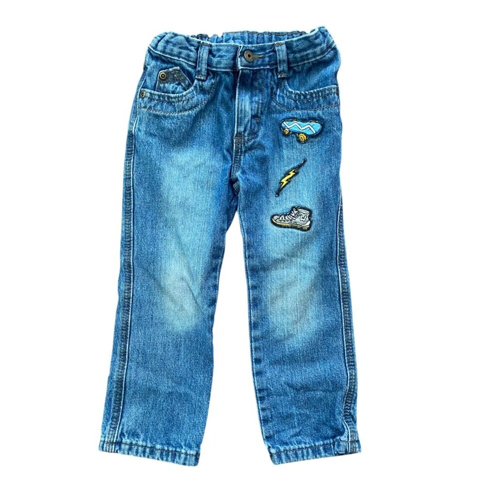Wrangler Toddler Boy's Denim Jeans with Skateboard Patches 4T Elastic Waist - Picture 2 of 6